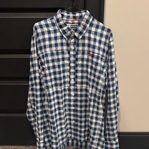Simms Blue and White Plaid Button Down Shirt